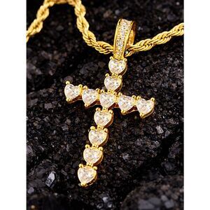Gold Heart Diamond Cross Necklace